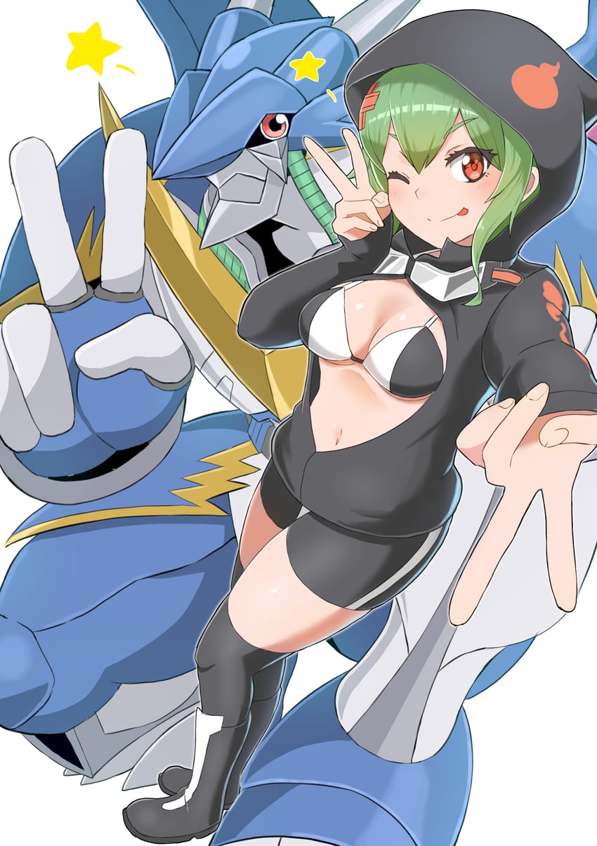 shinomiya rina and ulforcev-dramon (digimon and 1 more) drawn by yamamoto_zetta
