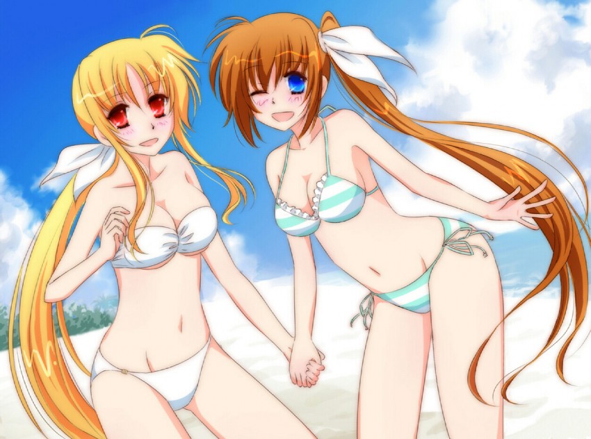 fate testarossa and takamachi nanoha (lyrical nanoha and 3 more) drawn by hachikei