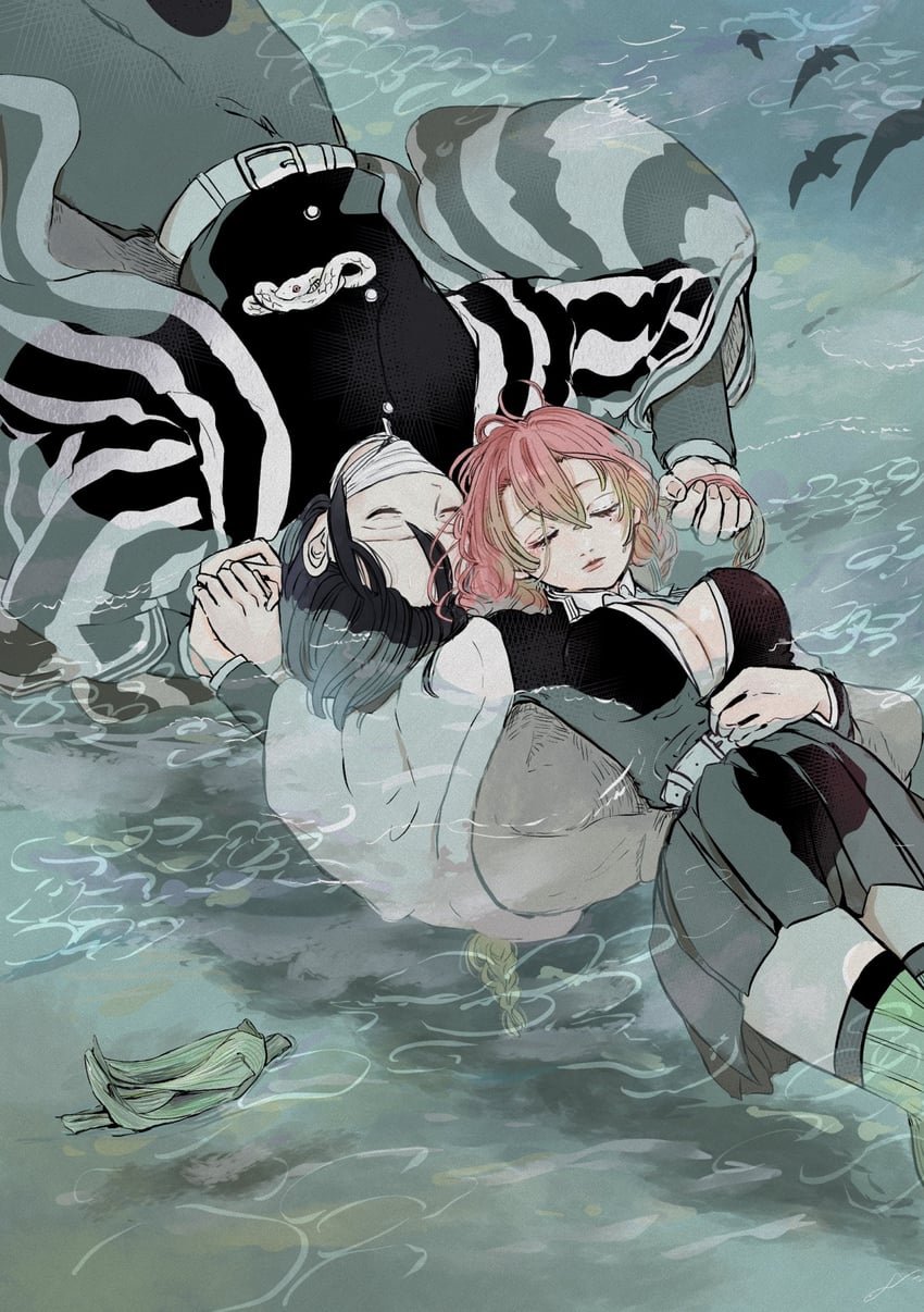 kanroji mitsuri and iguro obanai (kimetsu no yaiba) drawn by comeback_fleet
