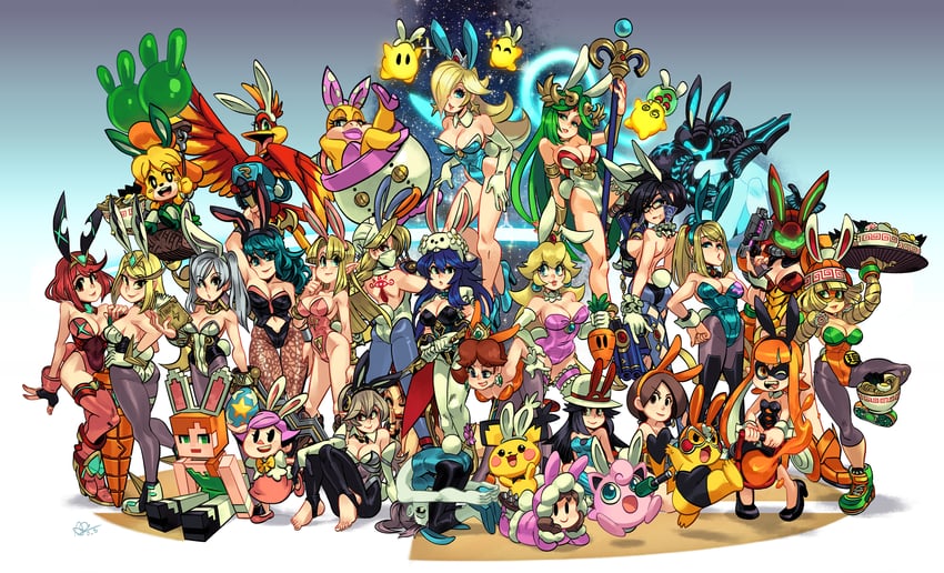 inkling player character, pikachu, princess zelda, inkling girl, pyra, and 33 more (pokemon and 29 more) drawn by alex_ahad