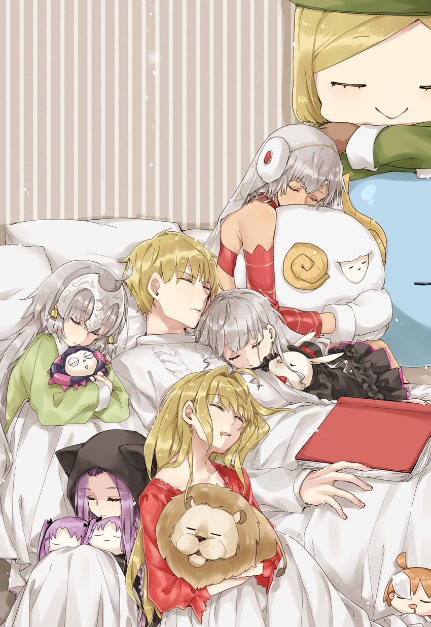 fujimaru ritsuka, nero claudius, gilgamesh, medusa, jeanne d'arc alter santa lily, and 9 more (fate and 1 more) drawn by 88_(einnimnech)