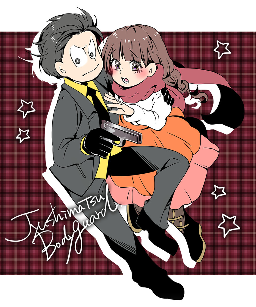 matsuno jyushimatsu and jyushimatsu's girlfriend (osomatsu and 1 more) drawn by mozuwaka