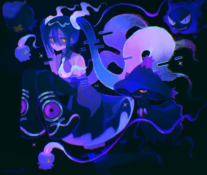 hatsune miku, litwick, gastly, drifloon, mismagius, and 1 more (pokemon and 2 more) drawn by froflossy