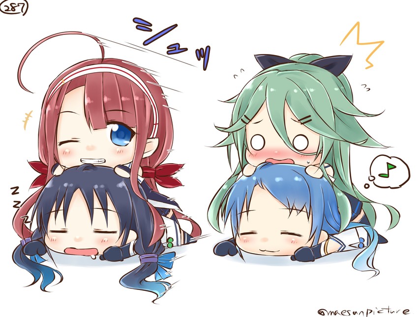 samidare, yamakaze, suzukaze, and kawakaze (kantai collection) drawn by mae_(maesanpicture)