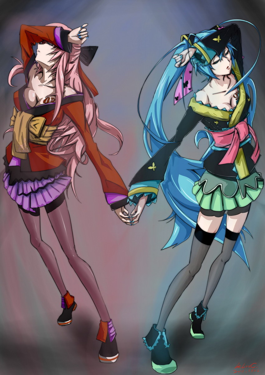 hatsune miku and megurine luka (vocaloid and 3 more) drawn by deathklovc