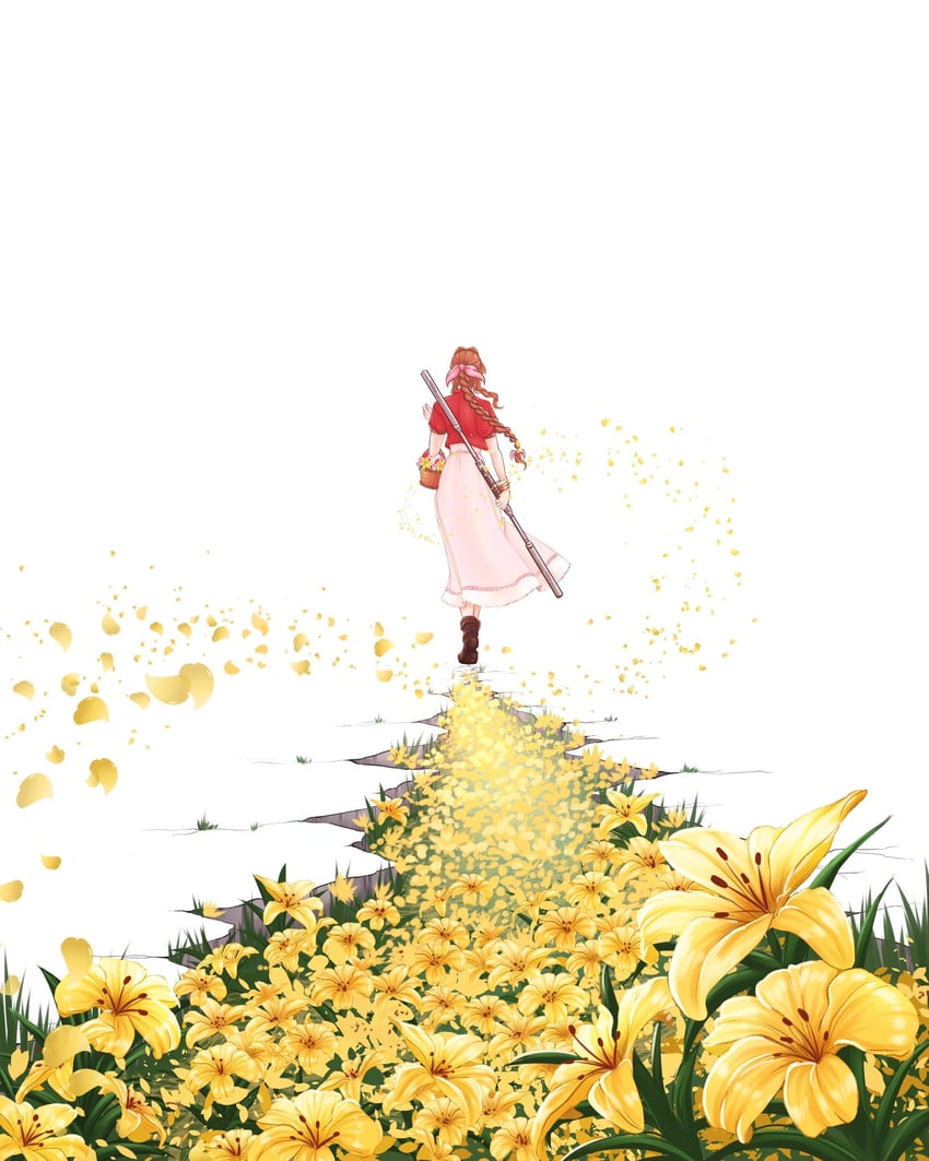 aerith gainsborough (final fantasy and 2 more) drawn by meli_sketch