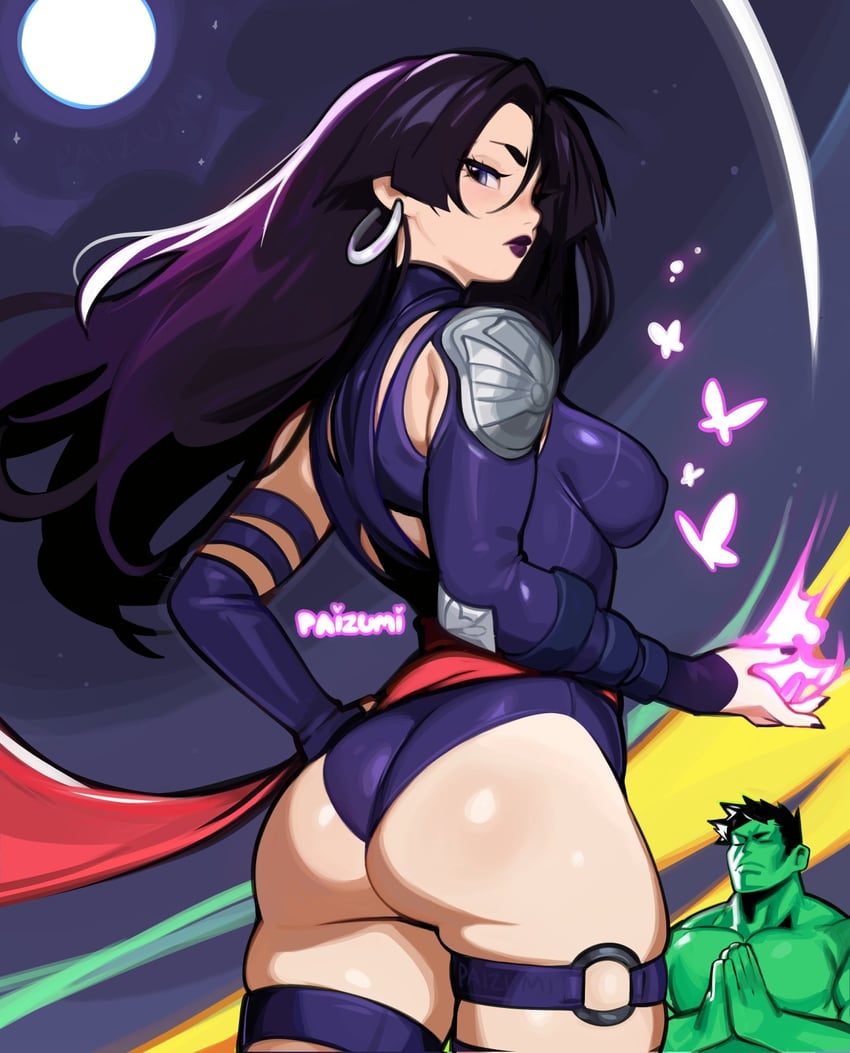 psylocke and hulk (marvel and 3 more) drawn by paizumi