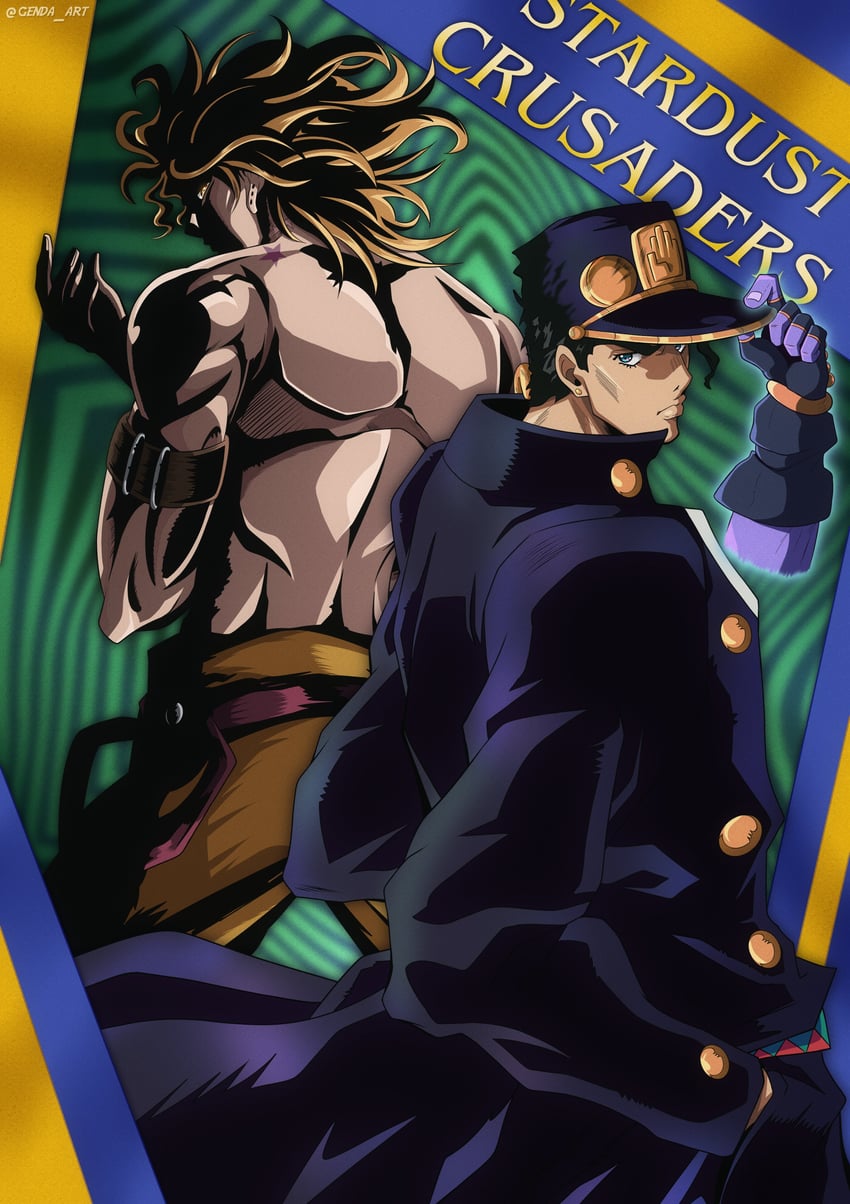 kujo jotaro, dio brando, and star platinum (jojo no kimyou na bouken and 2 more) drawn by genda_art