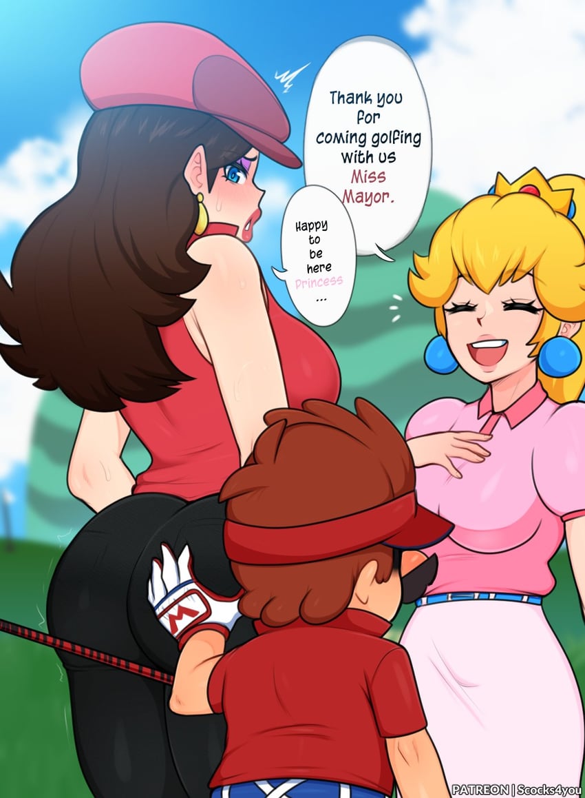 princess peach, mario, and pauline (mario and 3 more) drawn by scocks4you