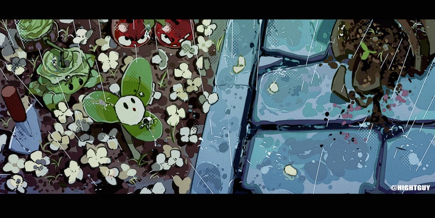 cabbage-pult, cherry bomb, and blover (plants vs. zombies) drawn by hightguy