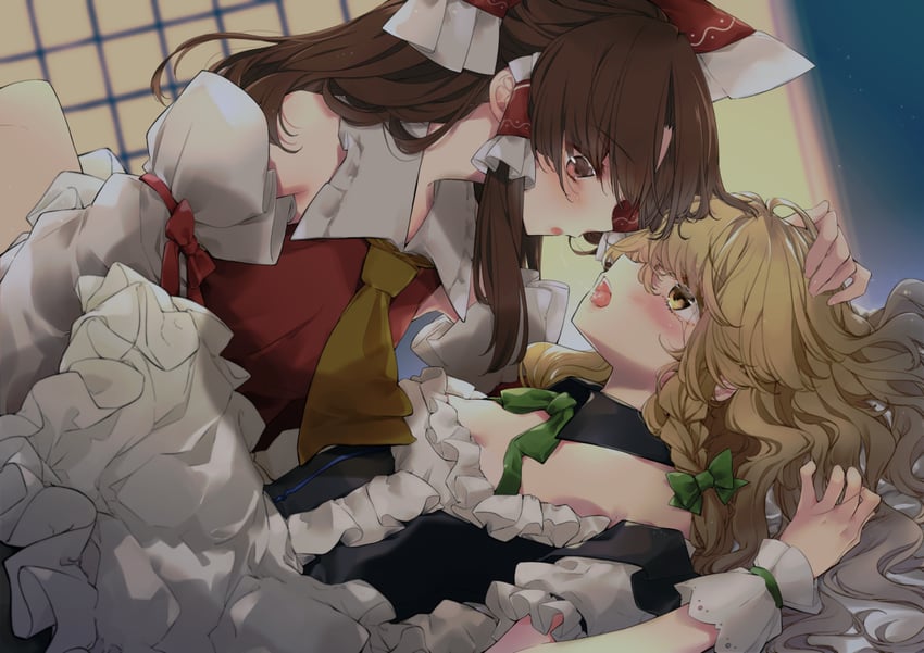 hakurei reimu and kirisame marisa (touhou) drawn by meji_aniki