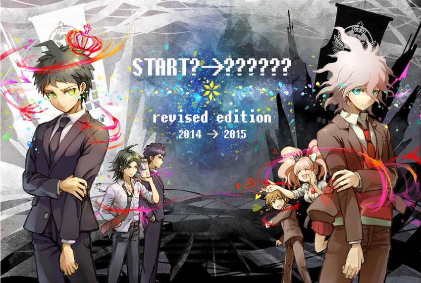 komaeda nagito, hinata hajime, enoshima junko, naegi makoto, matsuda yasuke, and 1 more (danganronpa and 2 more) drawn by youko-shima