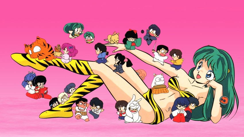 lum, moroboshi ataru, miyake shinobu, benten, mendou shuutarou, and 12 more (urusei yatsura) drawn by nakajima_atsuko