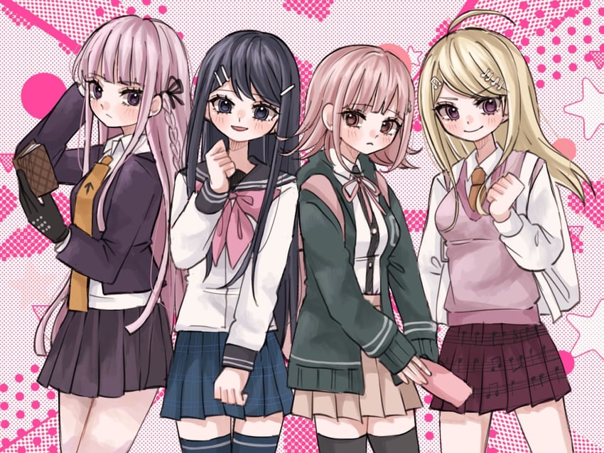 nanami chiaki, akamatsu kaede, kirigiri kyoko, maizono sayaka, and erika harlacher (danganronpa and 3 more) drawn by mugi_cha_(mg_sbci)