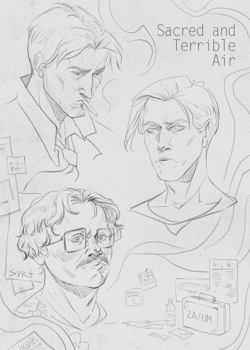 tereesz machejek, jesper de la guardie, and inayat khan (disco elysium and 1 more) drawn by svrt-degraded