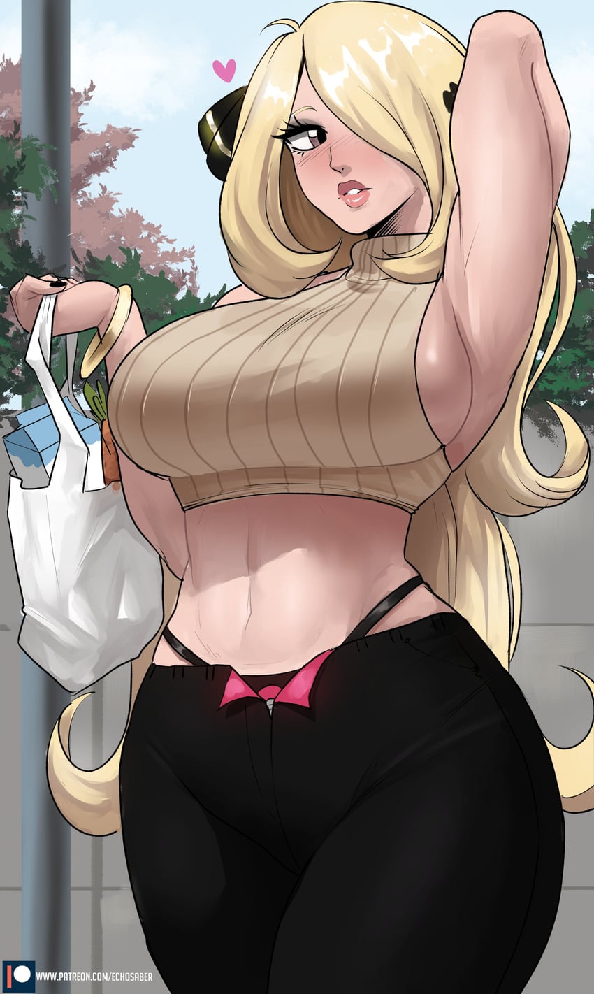 cynthia (pokemon and 1 more) drawn by echo_saber
