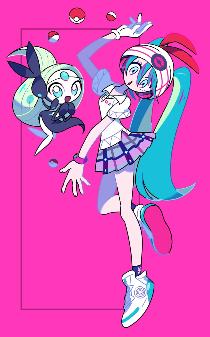 hatsune miku, meloetta, and psychic miku (pokemon and 2 more) drawn by fukurinn