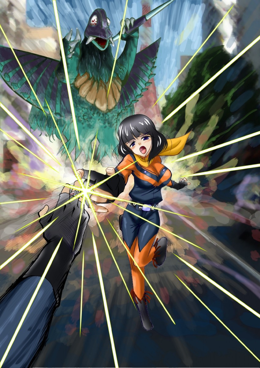 ultraman ace, hokuto seiji, minami yuuko, and gamasu (ultra series and 1 more) drawn by sendai_majin