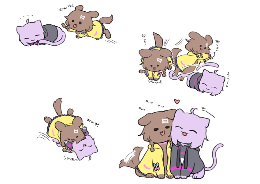 nekomata okayu and inugami korone (hololive) drawn by sabaku_chitai
