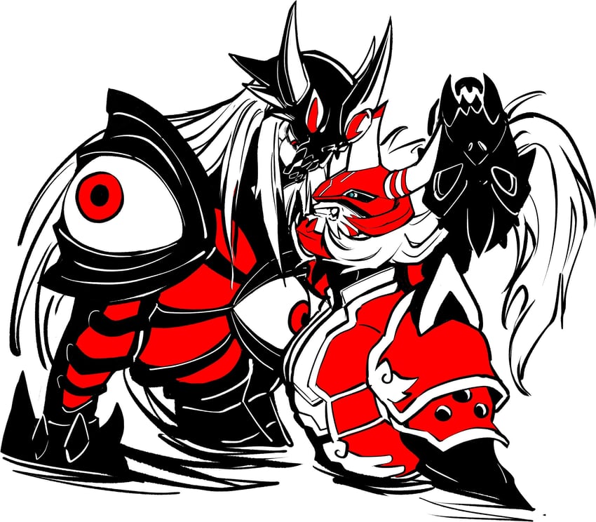 agnimon and duskmon (digimon) drawn by oh_sorry_01