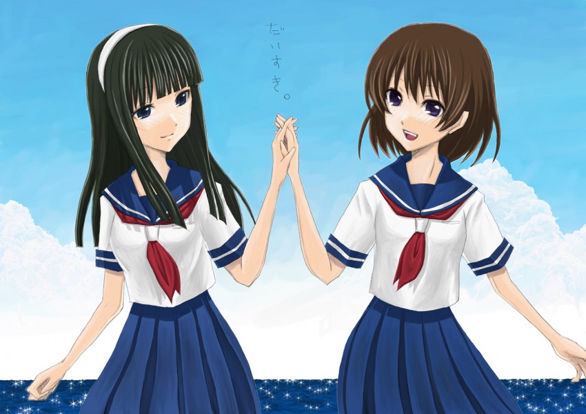 senkouji hagino and wakatake mari (blue drop) drawn by yuu_(derodero)