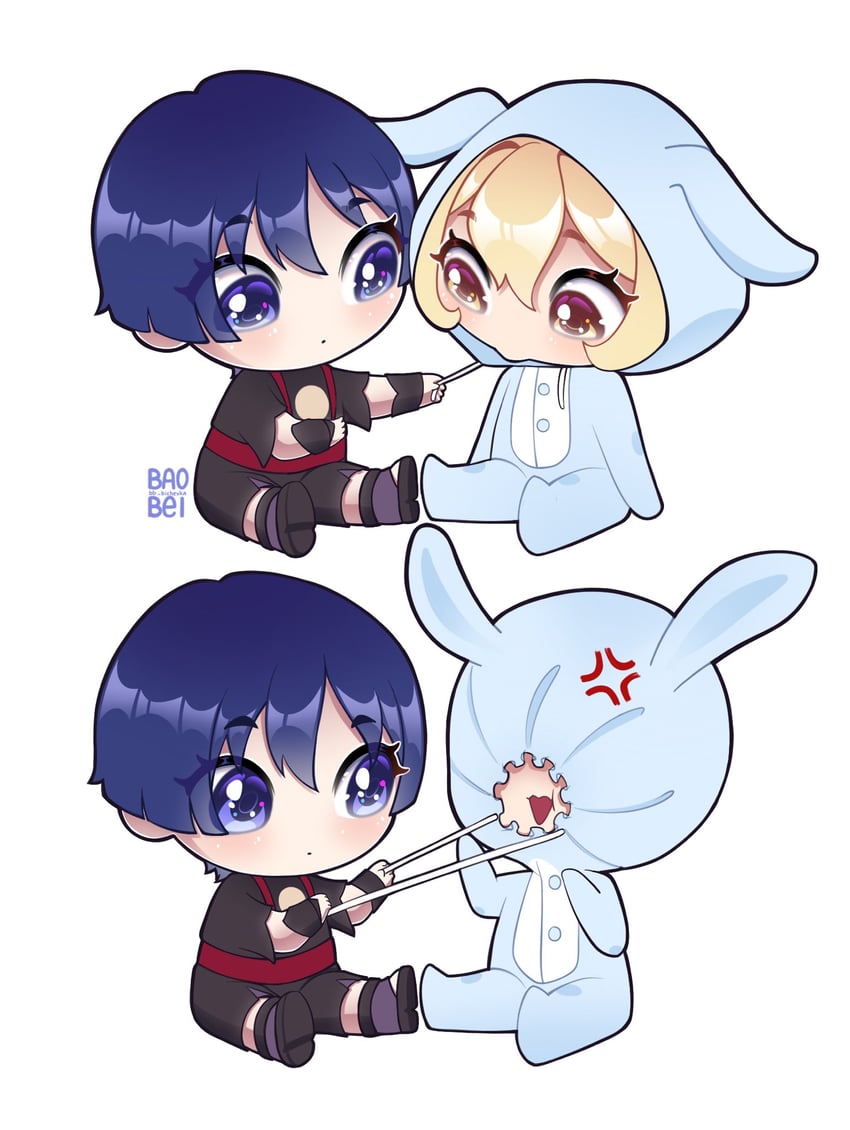 lumine and scaramouche (genshin impact) drawn by baobei_(baobei_bu)