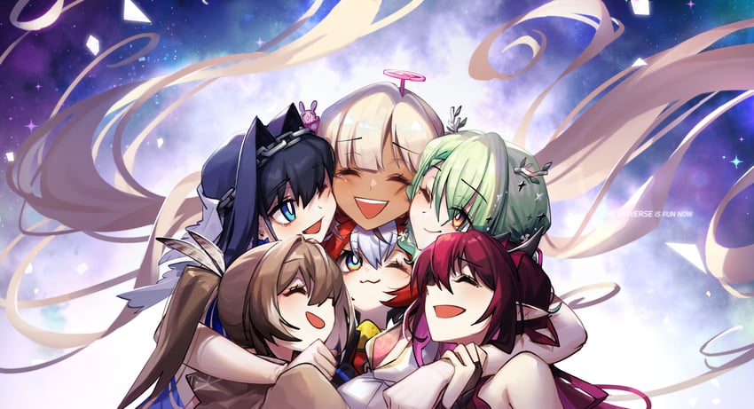 ouro kronii, nanashi mumei, hakos baelz, ceres fauna, irys, and 2 more (hololive and 1 more) drawn by adarin