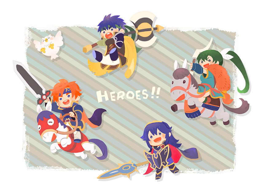 eliwood, lyn, greil, ike, lucina, and 1 more (fire emblem and 4 more) drawn by mushi_rags