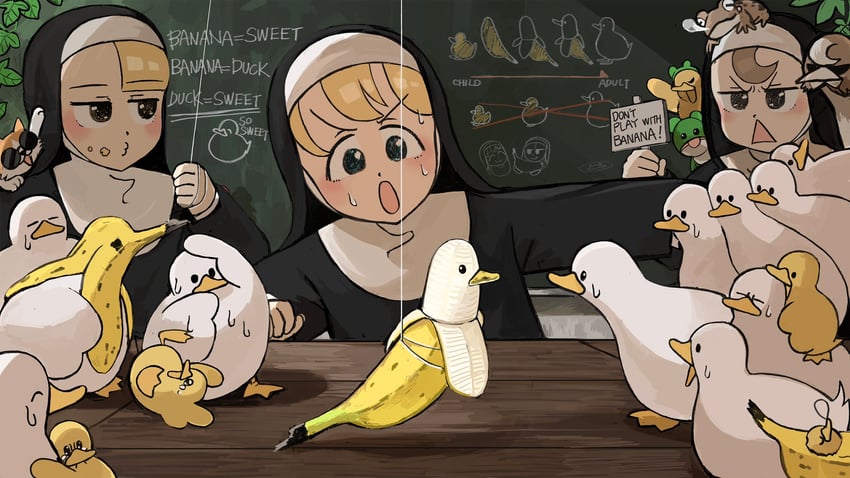 clumsy nun, froggy nun, and spicy nun (little nuns) drawn by diva_(hyxpk)