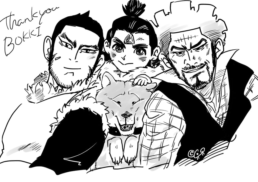tanigaki genjirou, nihei tetsuzou, cikapasi, and ryu (golden kamuy) drawn by kamureon