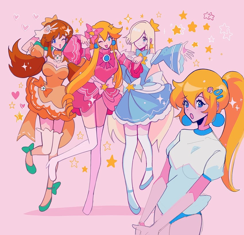 princess peach, rosalina, and princess daisy (mario) drawn by meowwniz
