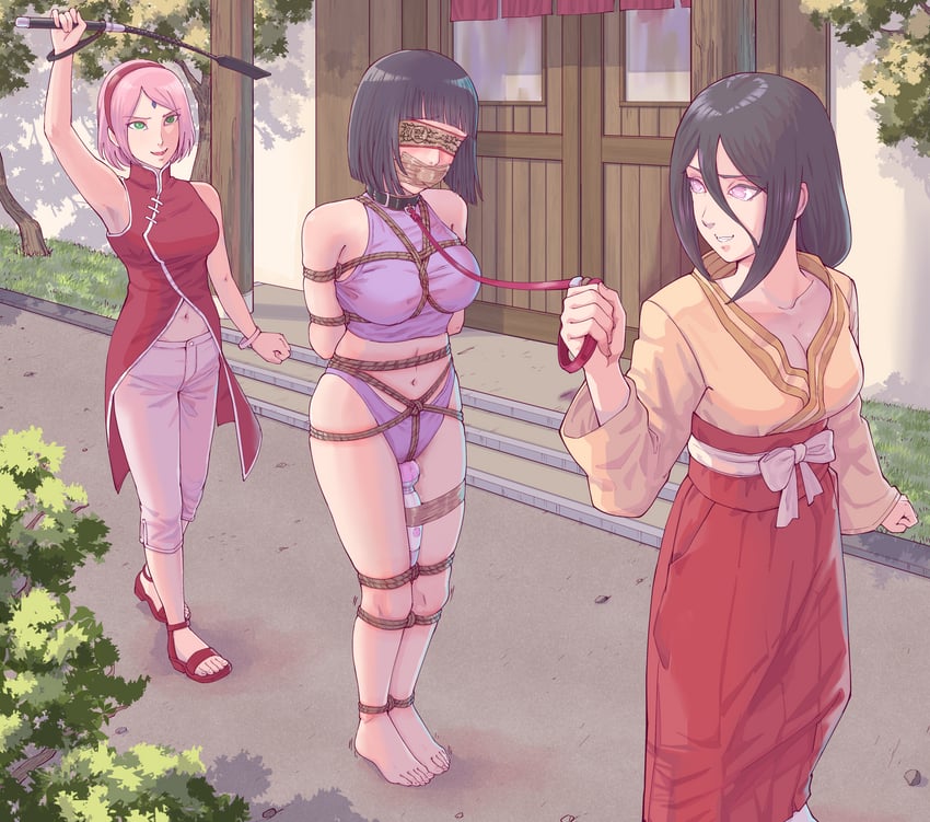 haruno sakura, hyuuga hinata, and hyuuga hanabi (naruto and 1 more) drawn by leveen