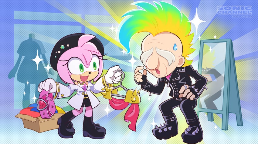 amy rose and professor pickle (sonic and 2 more) drawn by hayane_tomoko