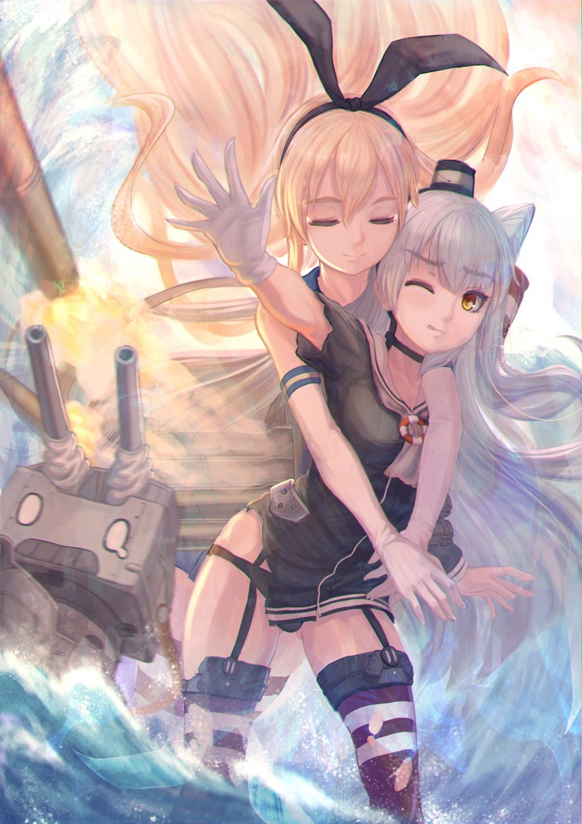 shimakaze, amatsukaze, and rensouhou-kun (kantai collection) drawn by usanekorin