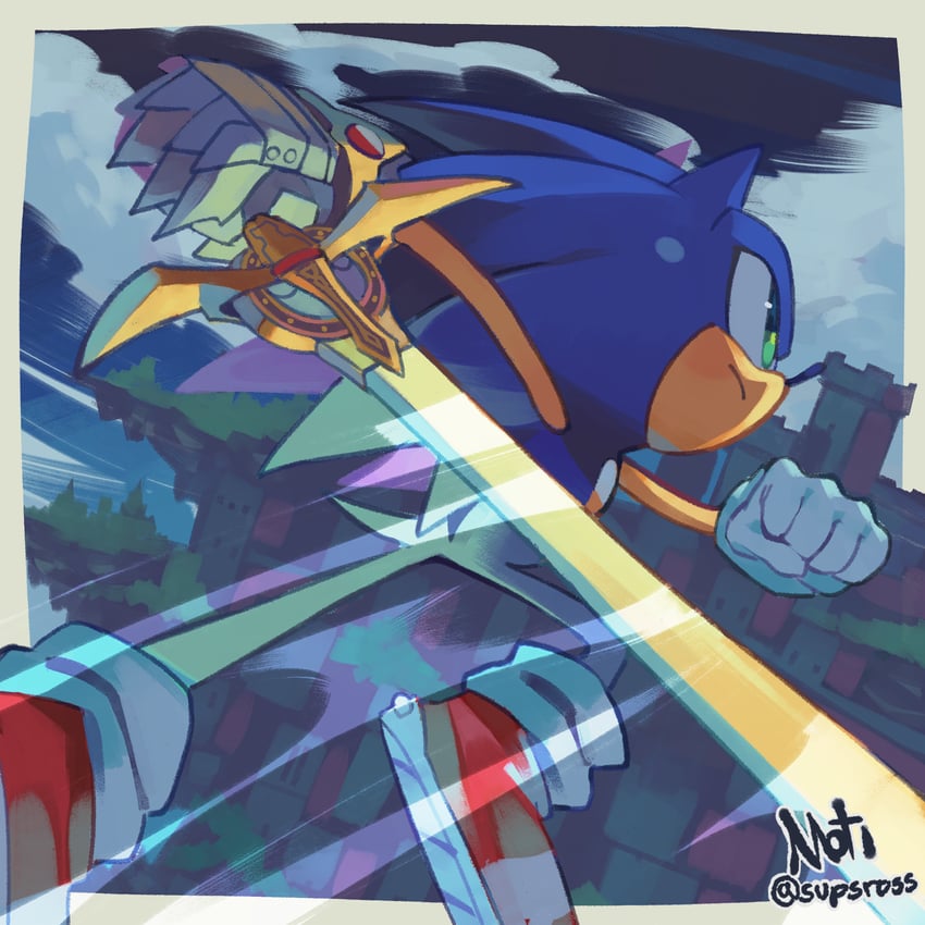 sonic the hedgehog and caliburn (sonic and 1 more) drawn by supsross