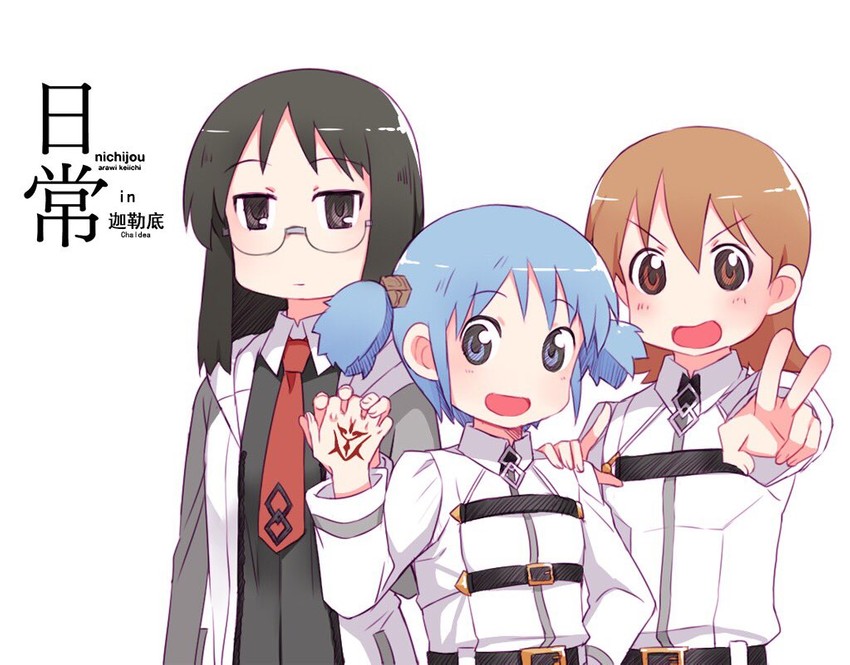 mash kyrielight, fujimaru ritsuka, naganohara mio, aioi yuuko, and minakami mai (fate and 2 more) drawn by yaoshi_jun