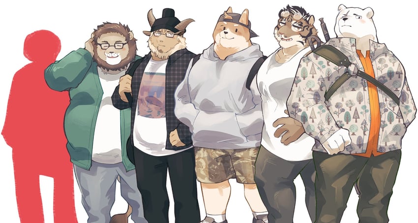 yakushiji taku, sotoma kazuchika, shiotani hisashi, nakayama taketaka, and jiguberuto (original and 1 more) drawn by sawch_cls