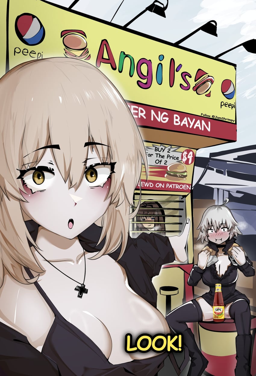 artoria pendragon, jeanne d'arc alter, saber alter, and aozaki aoko (fate and 2 more) drawn by jamshrimpy