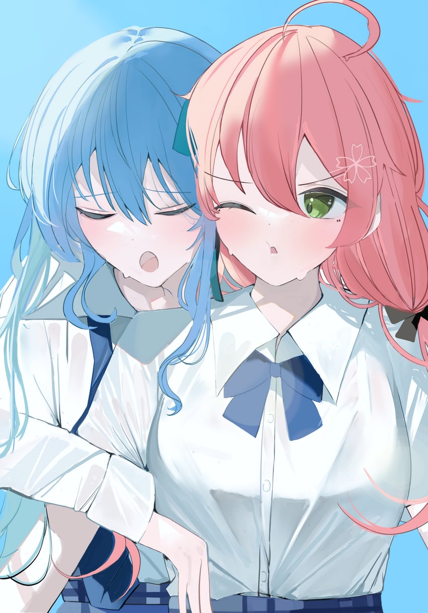 hoshimachi suisei and sakura miko (hololive and 1 more) drawn by onigirimeshitya