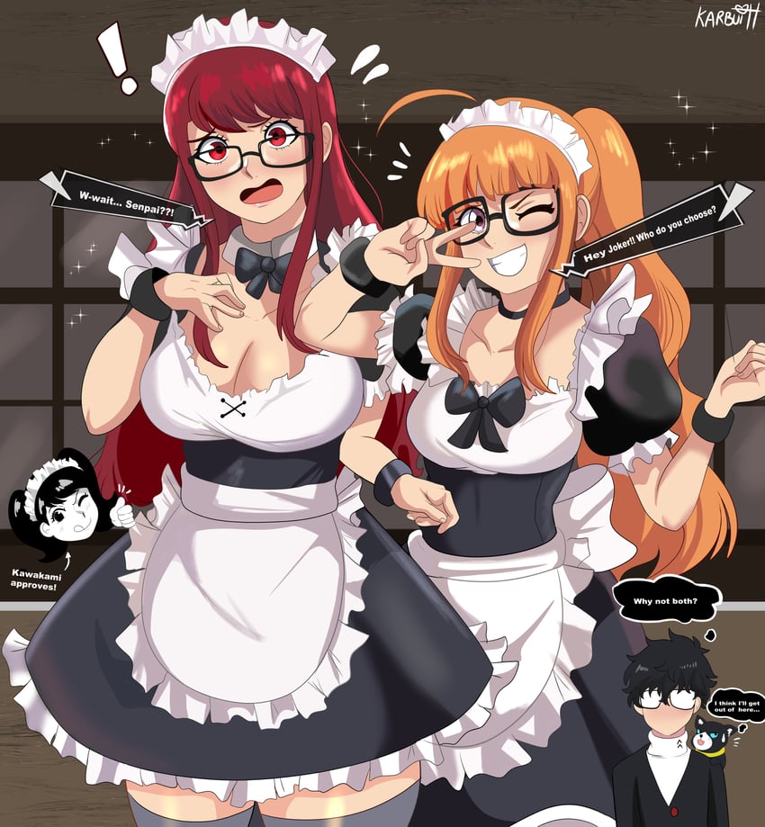 sakura futaba, kawakami sadayo, morgana, and yoshizawa sumire (persona and 2 more) drawn by karbuitt