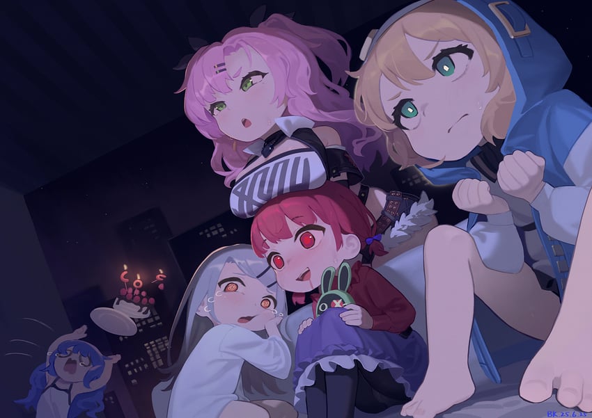 bridget, shinosawa hiro, and nicole demara (idolmaster and 3 more) drawn by bkbbkbkk