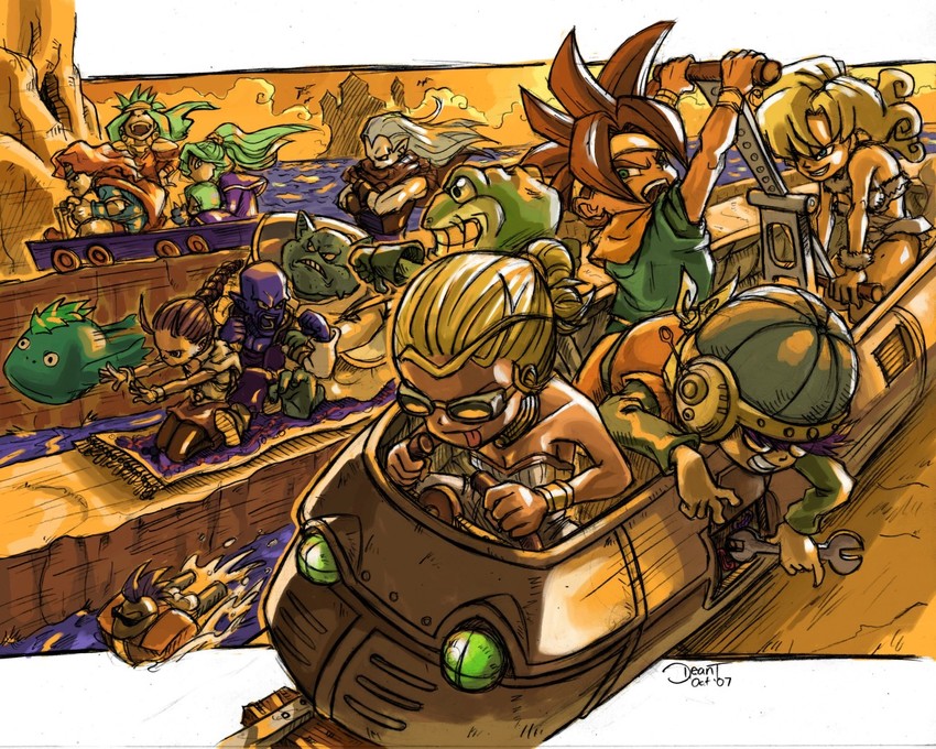 lucca ashtear, crono, marle, ayla, frog, and 12 more (chrono trigger) drawn by dean_silog