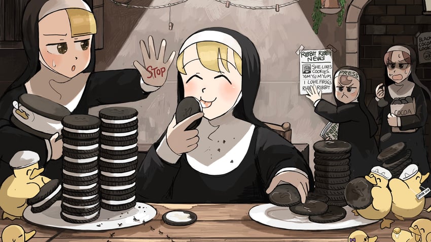 clumsy nun, froggy nun, spicy nun, and hungry nun (little nuns) drawn by diva_(hyxpk)