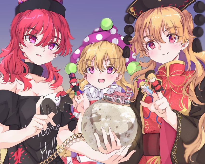 clownpiece, junko, hecatia lapislazuli, and doremy sweet (touhou) drawn by neold