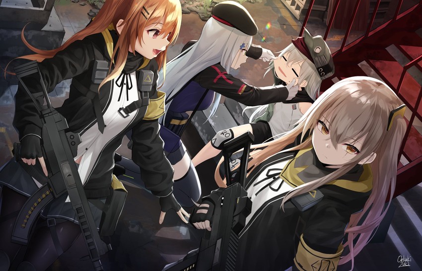 hk416, ump45, ump9, and g11 (girls' frontline) drawn by oekakizuki