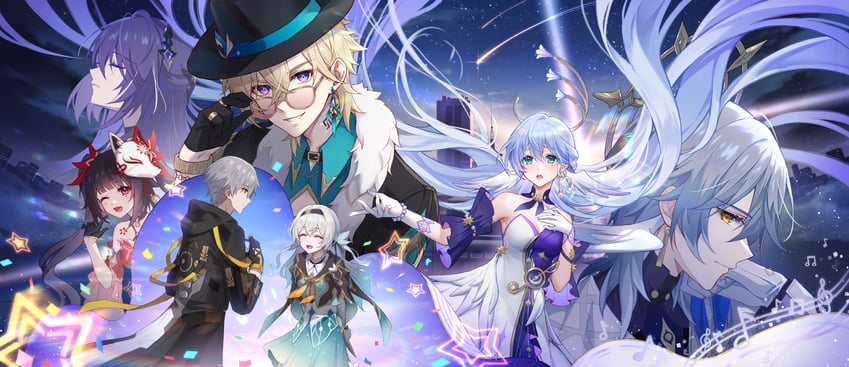 trailblazer, firefly, acheron, caelus, sparkle, and 3 more (honkai and 1 more) drawn by xio_lai_haru