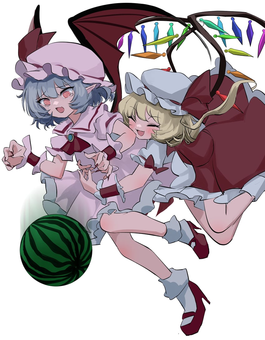 remilia scarlet and flandre scarlet (touhou) drawn by mikan_(manmarumikan)