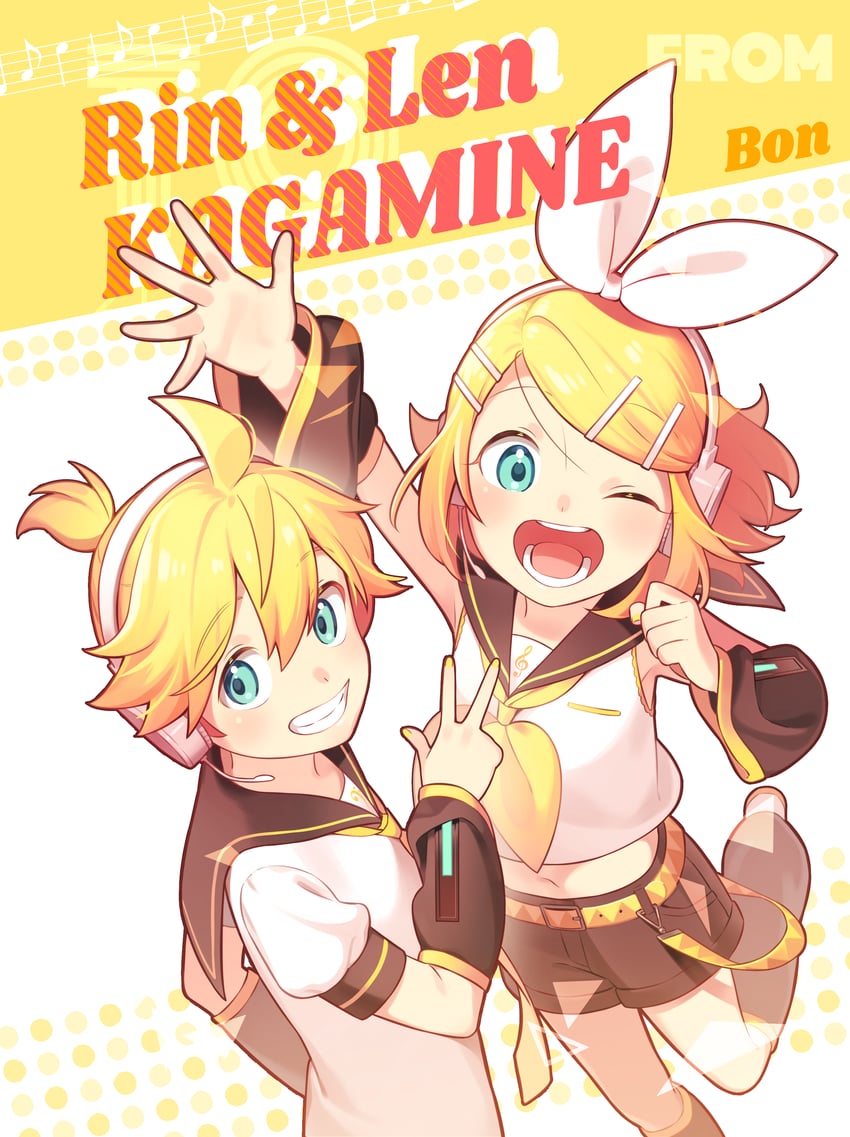 kagamine rin and kagamine len (vocaloid) drawn by bon_bon_eee