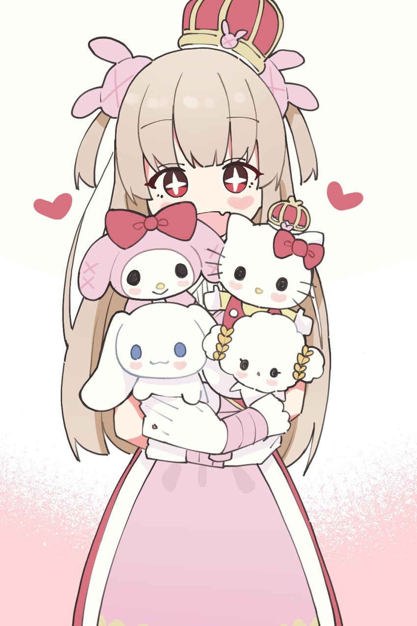 natori sana, cinnamoroll, hello kitty, my melody, and cogimyun (sanrio and 4 more) drawn by kamo_(kamonabe_44)