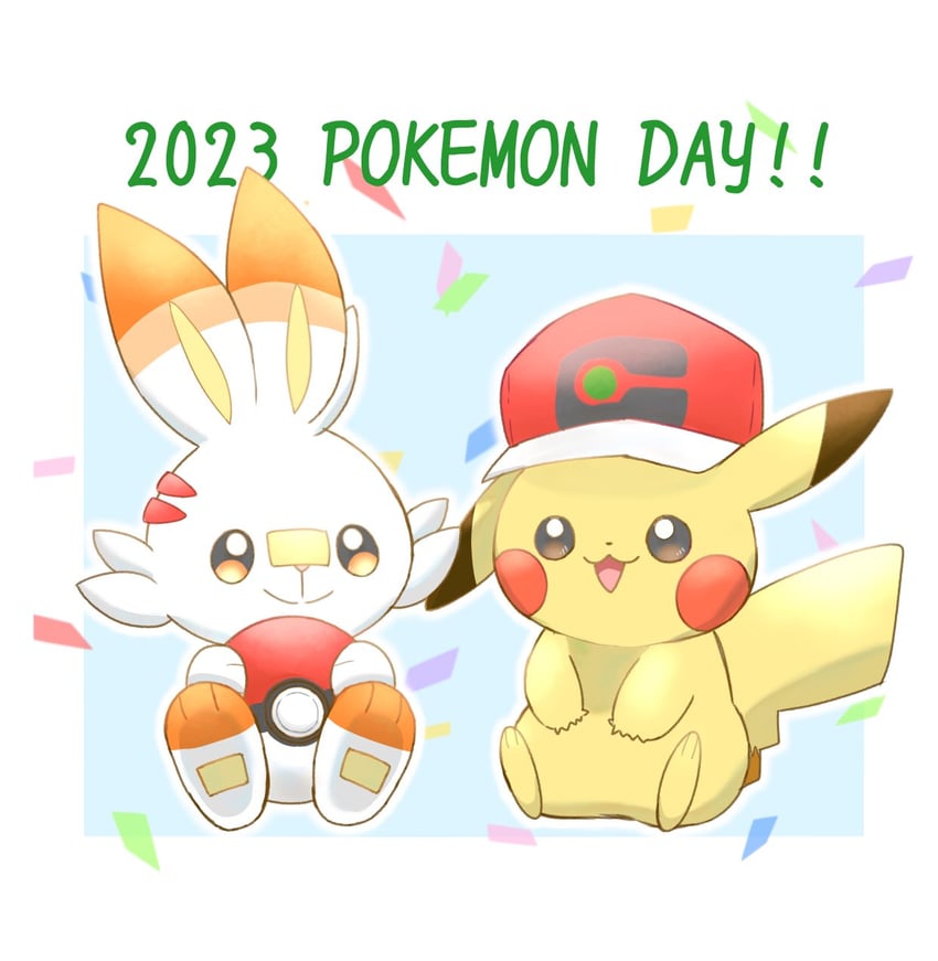 pikachu and scorbunny (pokemon) drawn by popo_niba